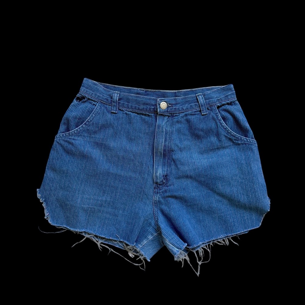 80's Wrangler Pinstripe Denim Shorts High‎ Waisted Cut Off Blue 12